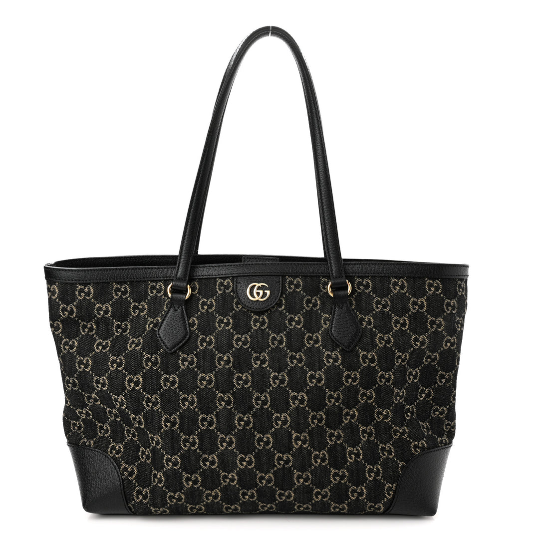 GUCCI JACQUARD GG MONOGRAM OPHIDIA MEDIUM DENIM TOTE BAG