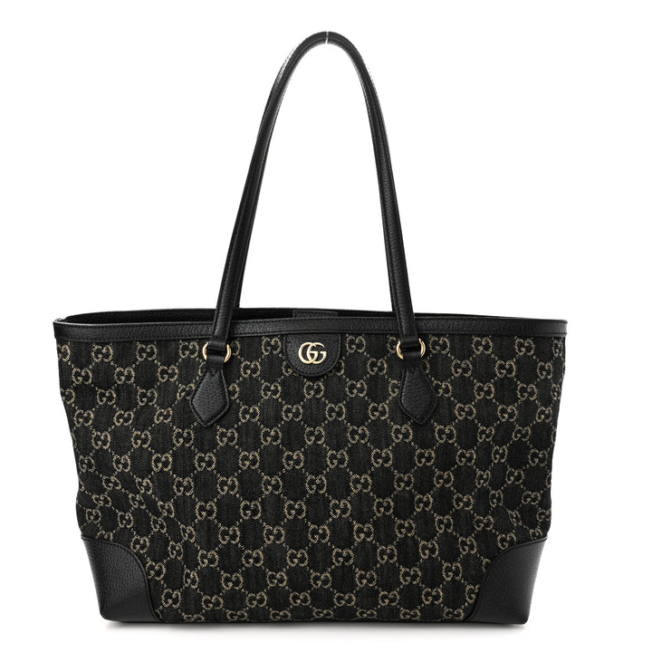 GUCCI JACQUARD GG MONOGRAM OPHIDIA MEDIUM DENIM TOTE BAG