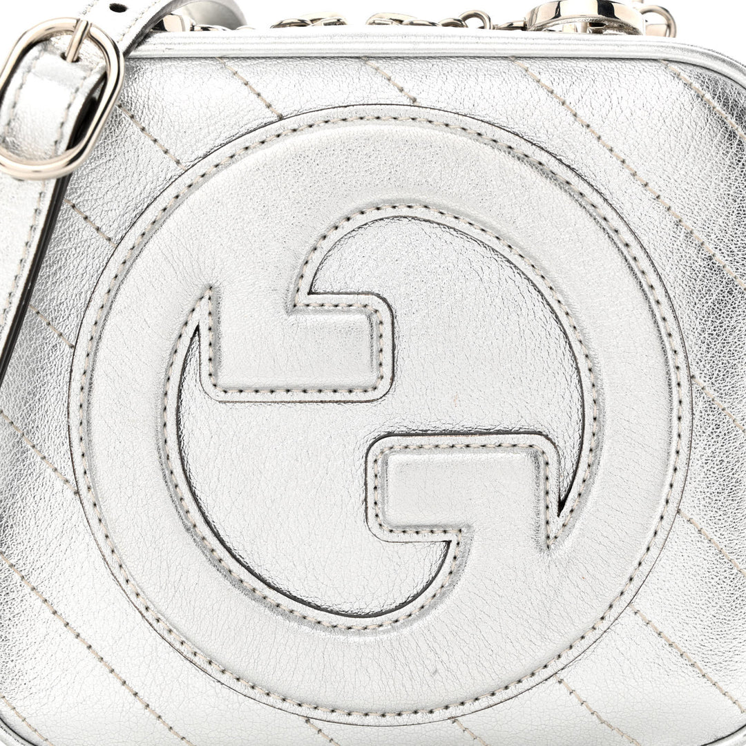 GUCCI BLONDIE METALLIC CALFSKIN LEATHER TOP HANDLE BAG