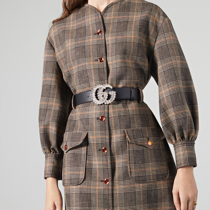 GUCCI CRYSTAL GG MARMONT CALFSKIN LEATHER BELT