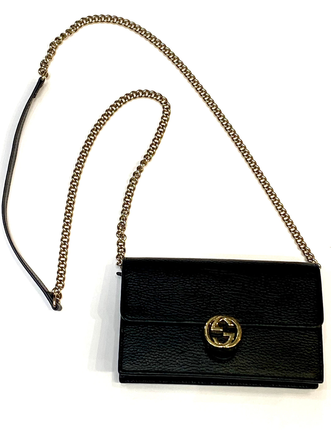 GUCCI CALFSKIN LEATHER INTERLOCKING G WALLET ON A CHAIN