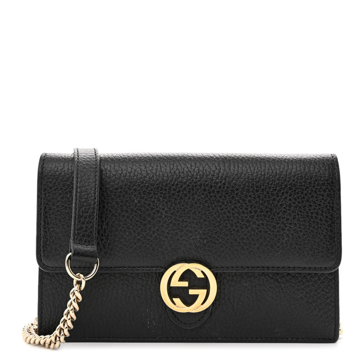 GUCCI CALFSKIN LEATHER INTERLOCKING G WALLET ON A CHAIN