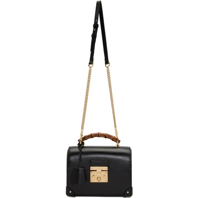 GUCCI CALFSKIN LEATHER SMALL BAMBOO PADLOCK CHAIN BAG