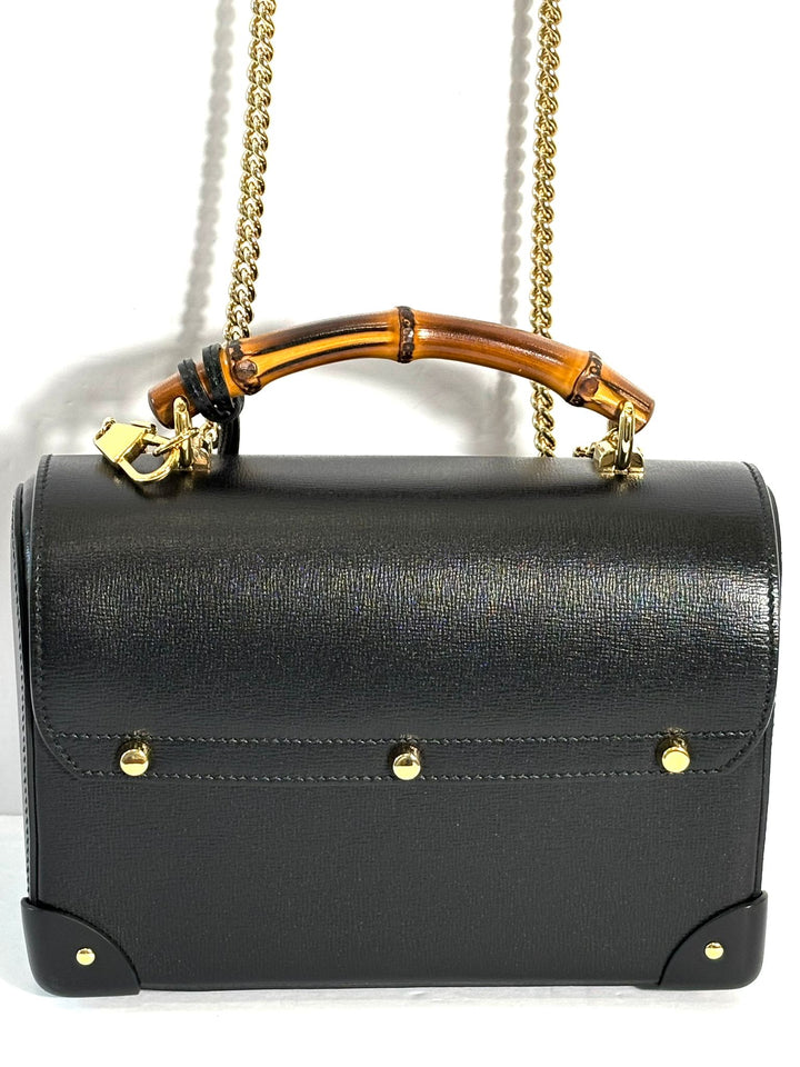 GUCCI CALFSKIN LEATHER SMALL BAMBOO PADLOCK CHAIN BAG