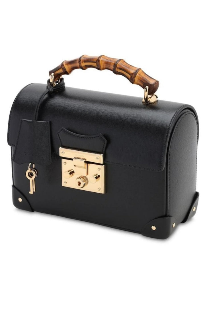 GUCCI CALFSKIN LEATHER SMALL BAMBOO PADLOCK CHAIN BAG