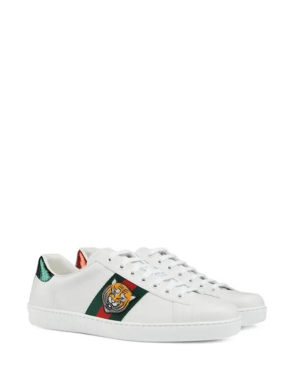 GUCCI CALFSKIN LEATHER ACE TIGER EMBROIDERED MEN&