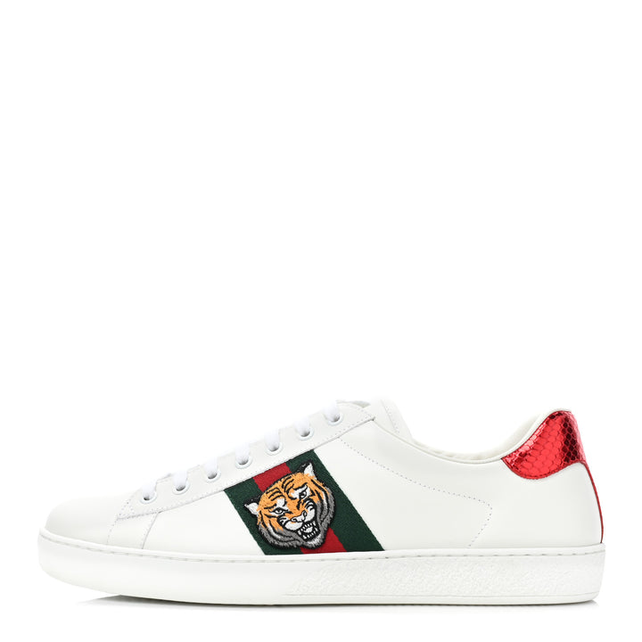 GUCCI CALFSKIN LEATHER ACE TIGER EMBROIDERED MEN&