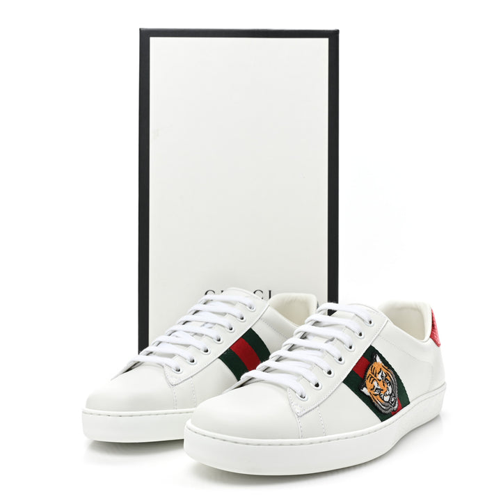 GUCCI CALFSKIN LEATHER ACE TIGER EMBROIDERED MEN&