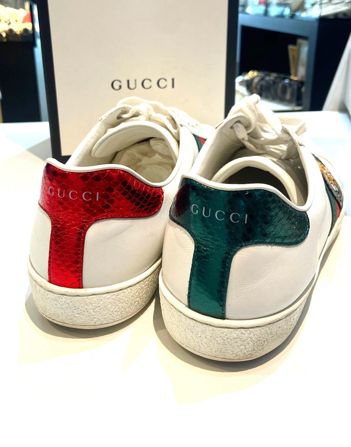 GUCCI CALFSKIN LEATHER ACE TIGER EMBROIDERED MEN&