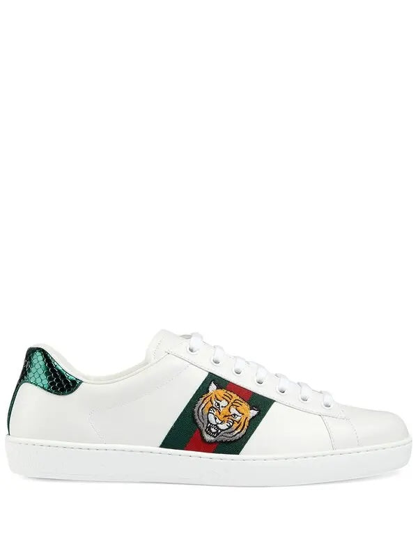 GUCCI CALFSKIN LEATHER ACE TIGER EMBROIDERED MEN&