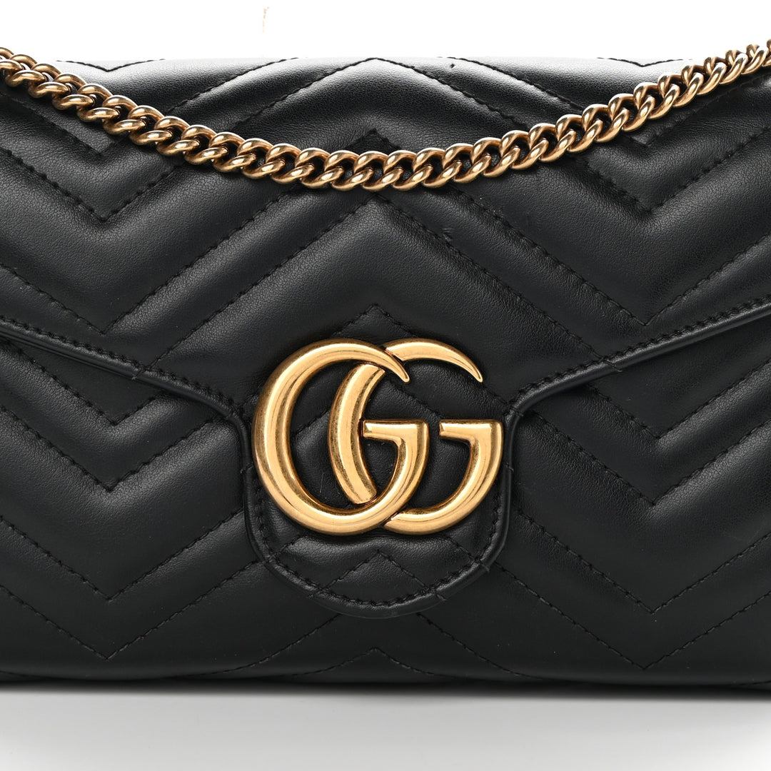 GUCCI GG MARMONT MATELASSE CALFSKIN MINI WALLET ON A CHAIN