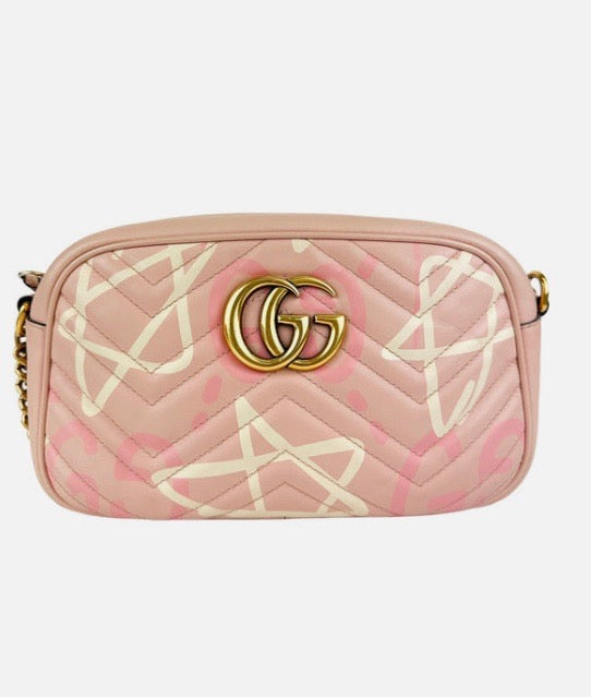 GUCCI GG MARMONT CALFSKIN MATELASSE GUCCI GHOST SHOULDER BAG
