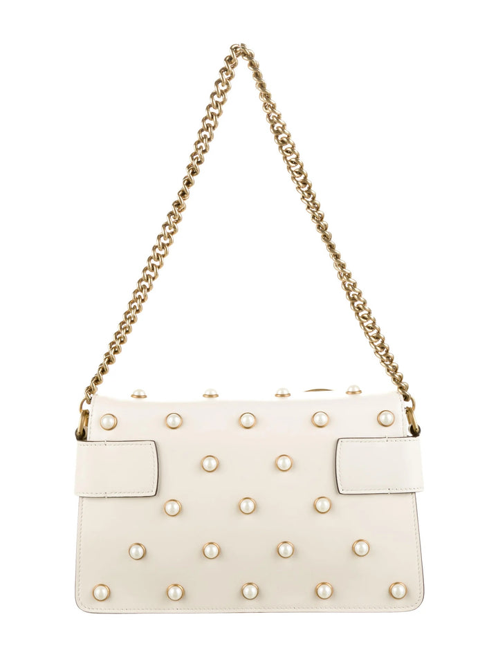 GUCCI NAPPA LEATHER STUDDED QUEEN MARGARET MINI BROADWAY BEE BAG/CLUTCH
