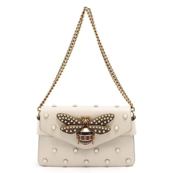 GUCCI NAPPA LEATHER STUDDED QUEEN MARGARET MINI BROADWAY BEE BAG/CLUTCH
