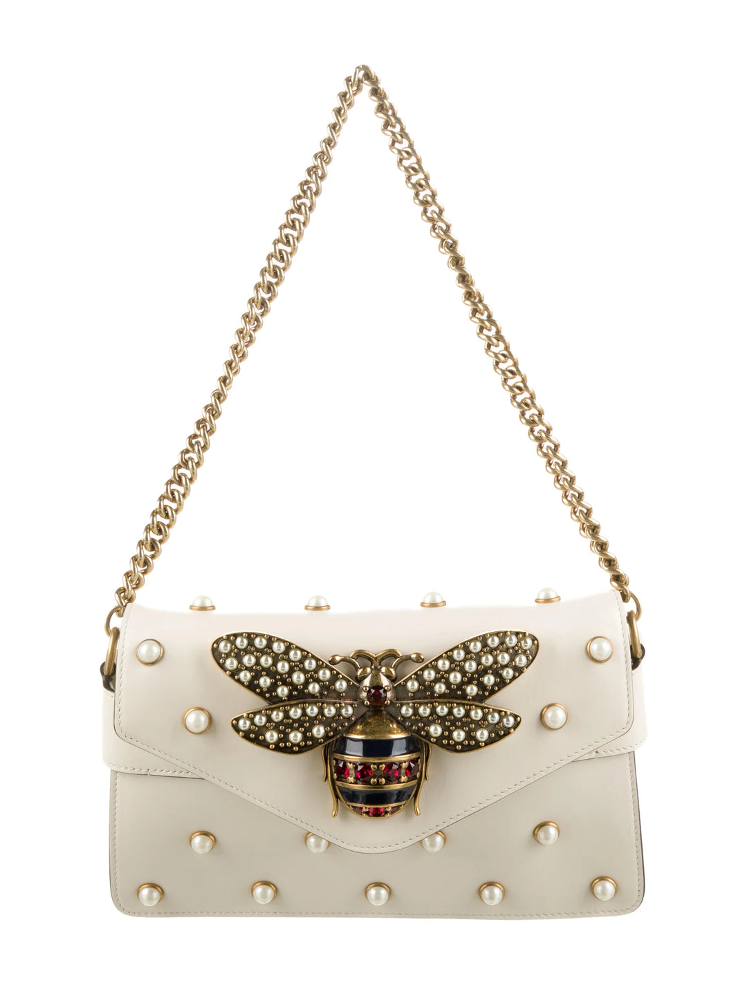 GUCCI NAPPA LEATHER STUDDED QUEEN MARGARET MINI BROADWAY BEE BAG/CLUTCH