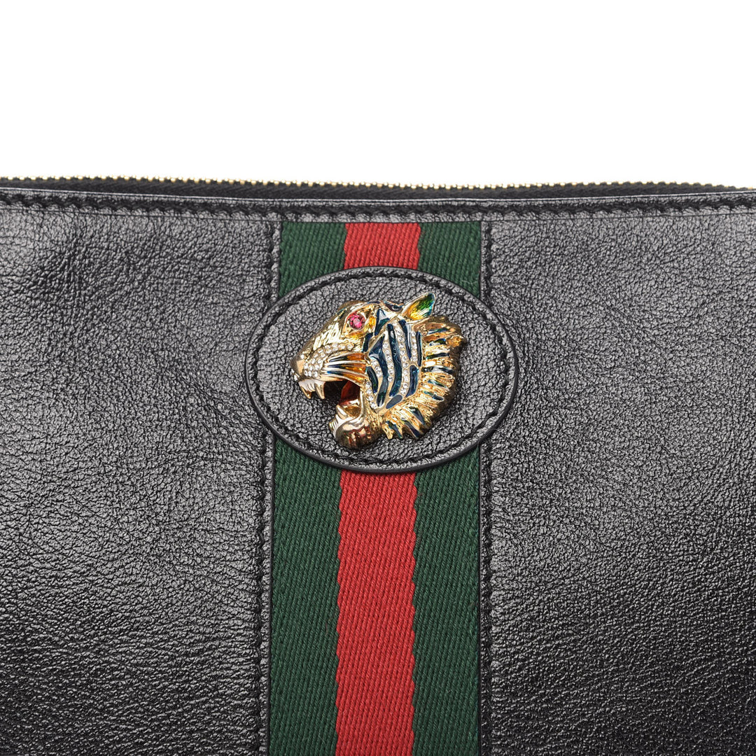 GUCCI CALFSKIN LEATHER WEB RAJAH CLUTCH BAG