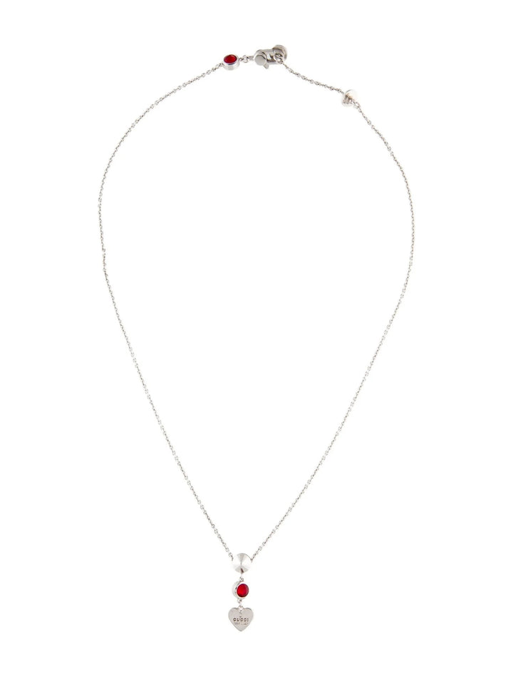 GUCCI STERLING SILVER TRADEMARK HEART PENDANT NECKLACE