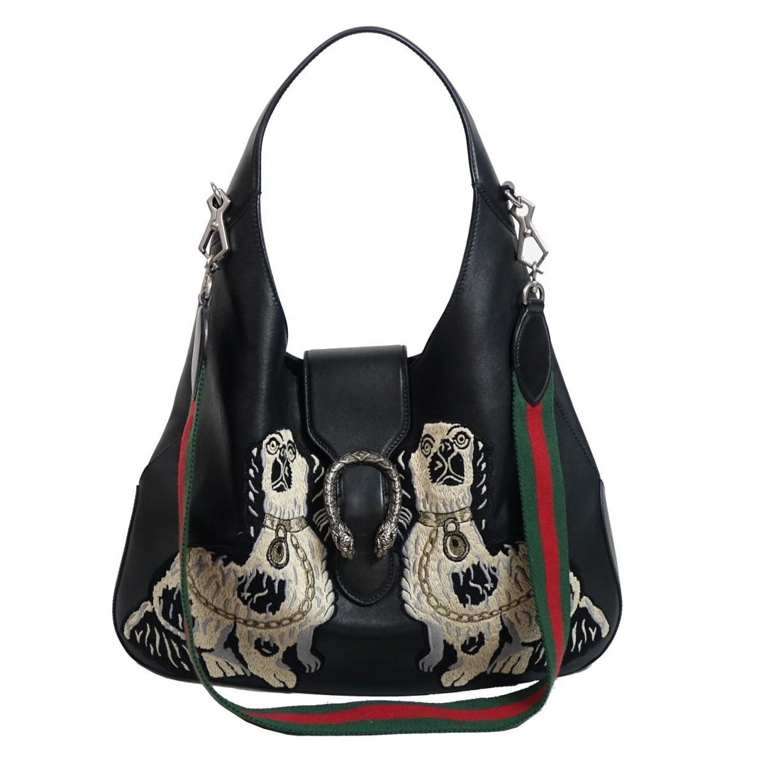GUCCI CALFSKIN KING CHARLES SPANIEL DOGS EMBROIDERED LARGE DIONYSUS HOBO