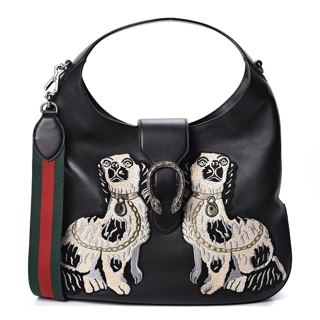 GUCCI CALFSKIN KING CHARLES SPANIEL DOGS EMBROIDERED LARGE