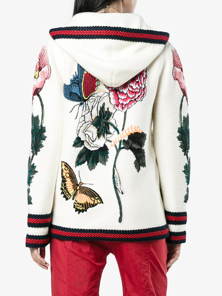 GUCCI EMBROIDERED OVERSIZED HOODED CARDIGAN