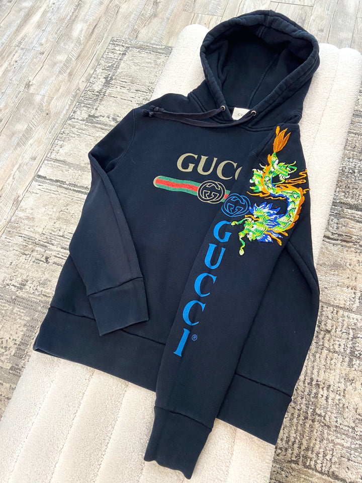 GUCCI EMBROIDERED DRAGON HOODED SWEATSHIRT