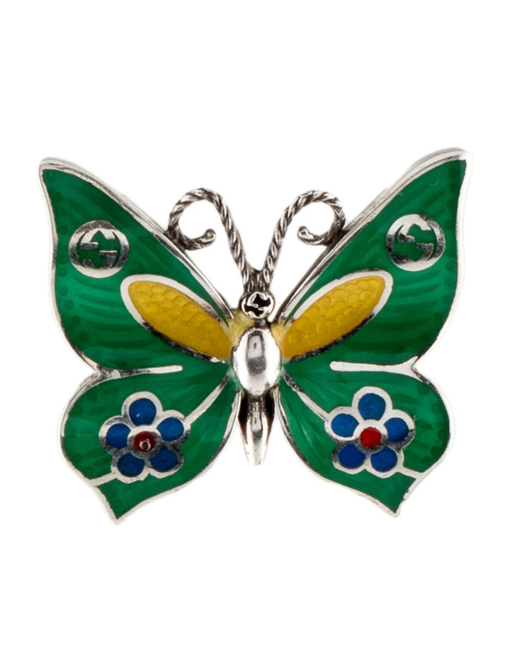 GUCCI STERLING SILVER &amp; ENAMEL BUTTERFLY SINGLE STUD EARRING