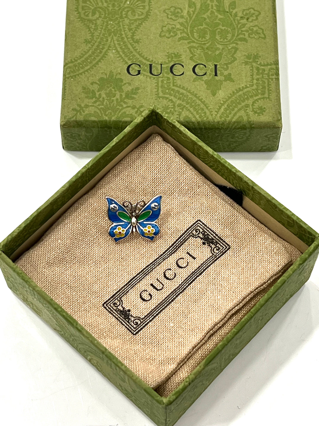 GUCCI STERLING SILVER &amp; ENAMEL BUTTERFLY SINGLE STUD EARRING