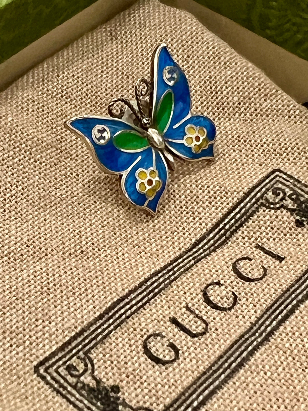 GUCCI STERLING SILVER &amp; ENAMEL BUTTERFLY SINGLE STUD EARRING