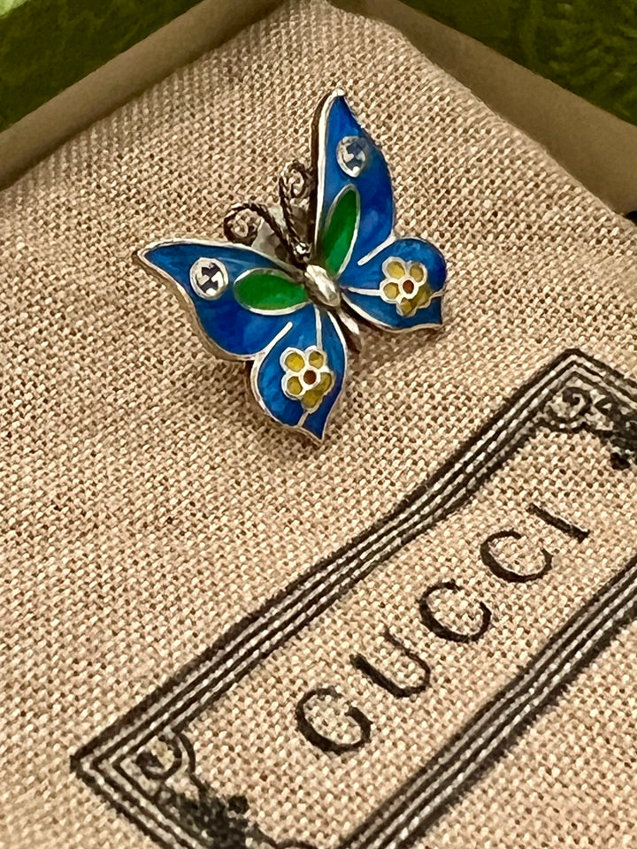 GUCCI STERLING SILVER &amp; ENAMEL BUTTERFLY SINGLE STUD EARRING