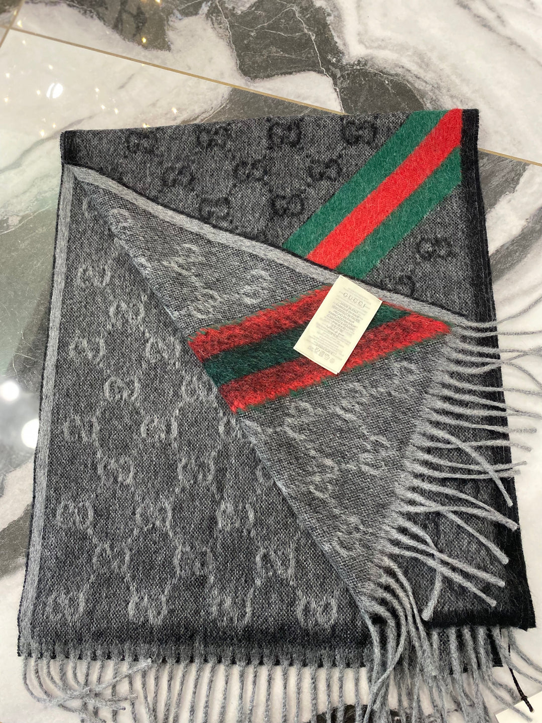 GUCCI WOOL BLEND SIGNATURE WEB SCARF