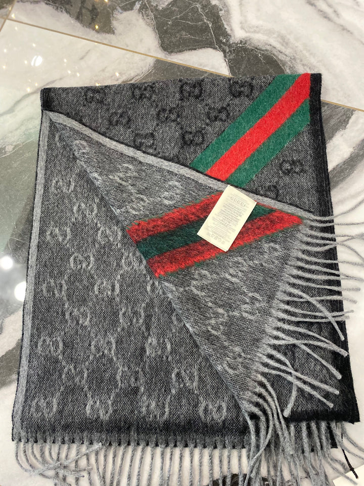 GUCCI WOOL BLEND SIGNATURE WEB SCARF