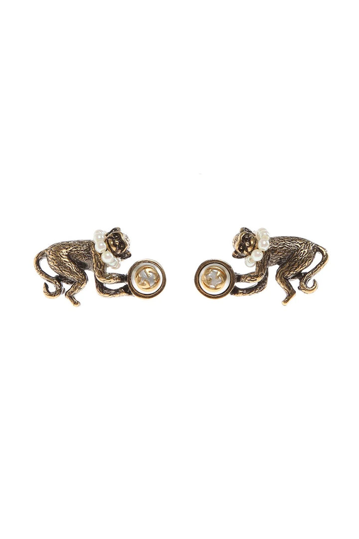 GUCCI FAUX PEARL MONKEY STUD EARRINGS