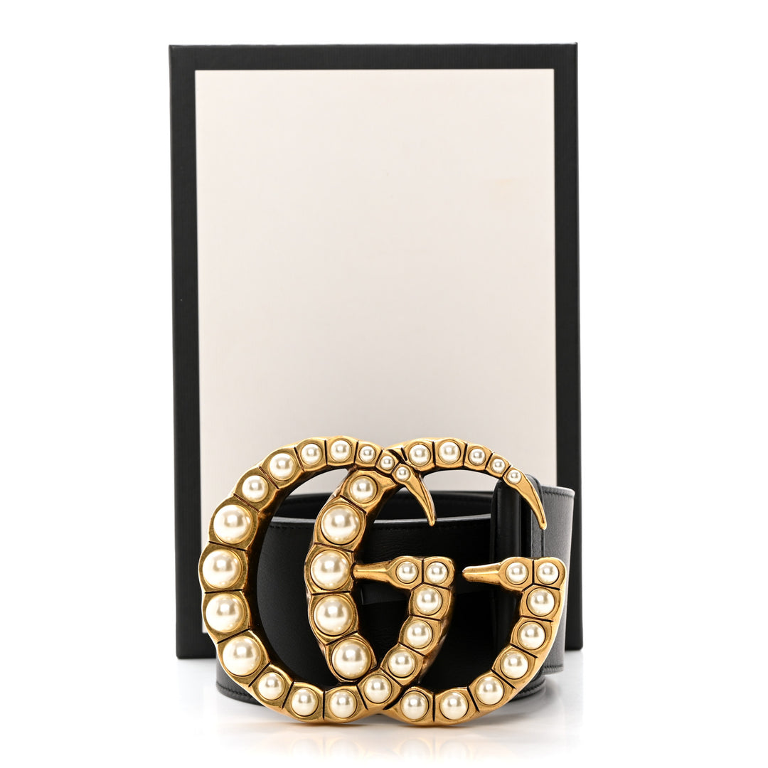 Gucci GG Pearl Embellished Off-White Ribbon Leather Belt Gucci | Accessories | Womens Gg Marmont Leather Belt With  main image 3