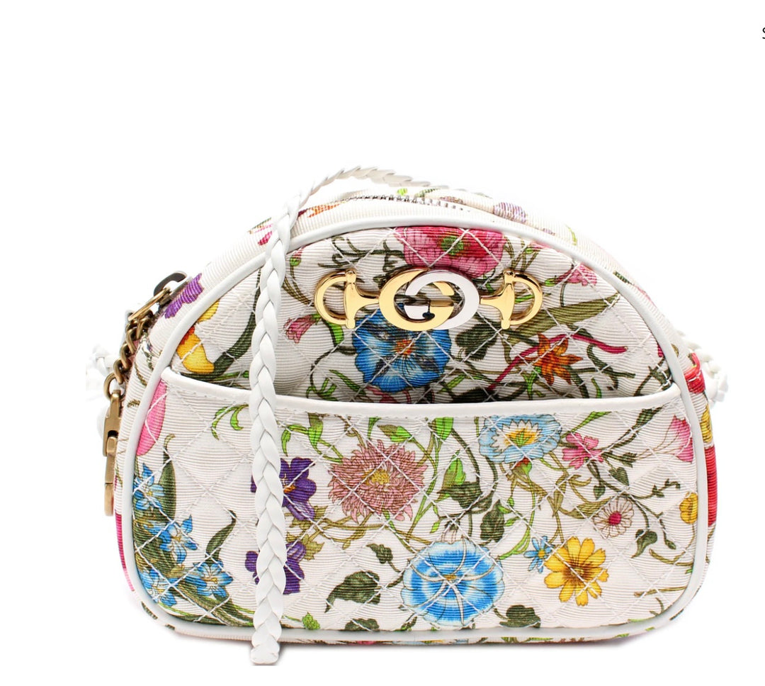 GUCCI FLORA TRAPUNTATA MINI ZUMI DOME SHOULDER BAG