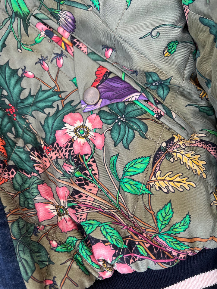 GUCCI FLORA SNAKE PRINT SILK REVERSIBLE BOMBER JACKET