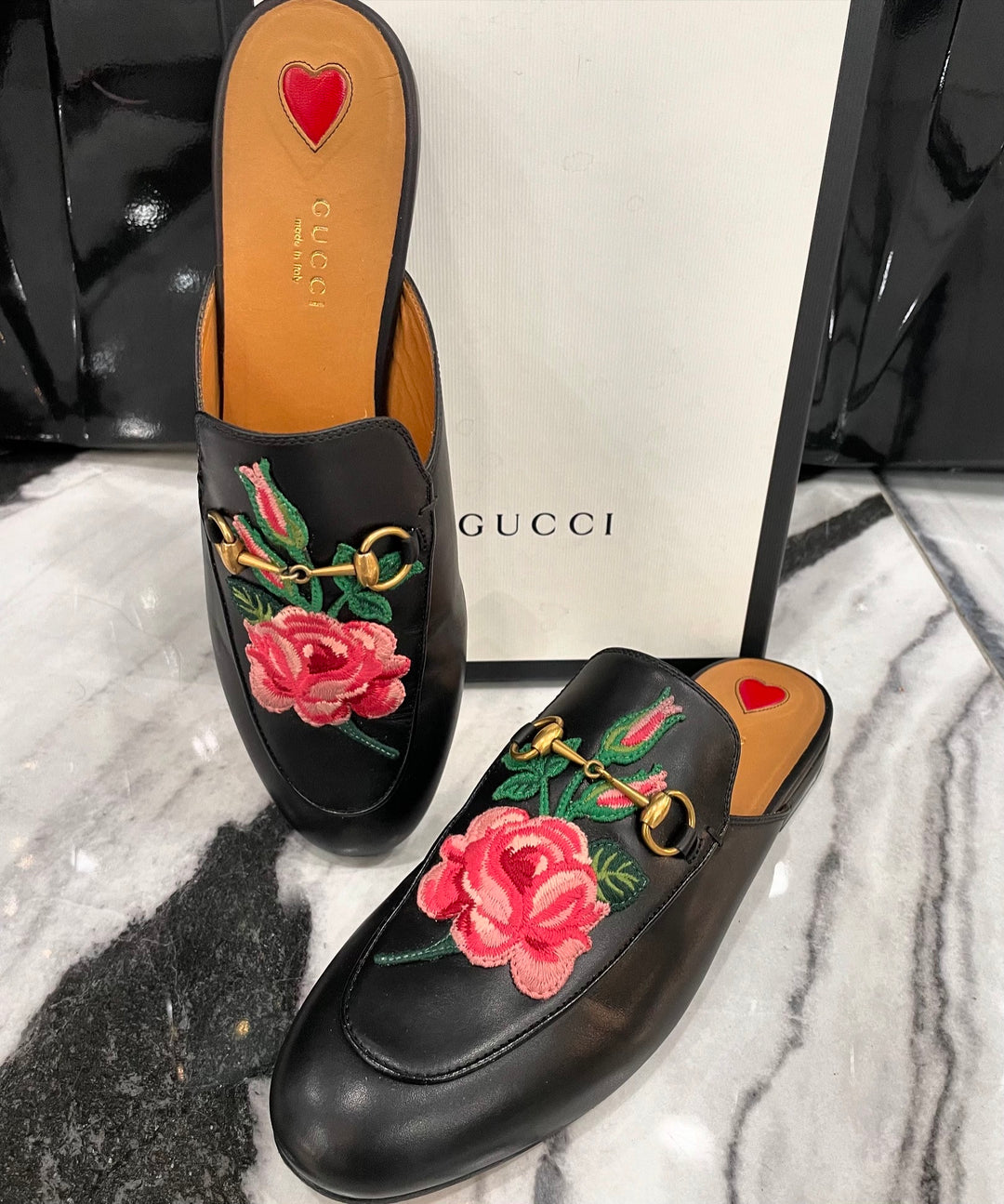 Gucci floral mules online