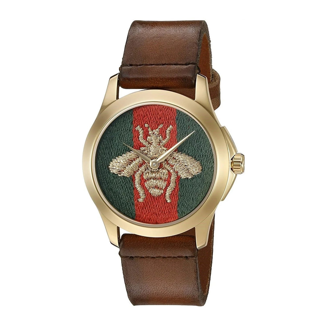 GUCCI G TIMELESS WEB BEE DIAL LEATHER STRAP UNISEX WATCH