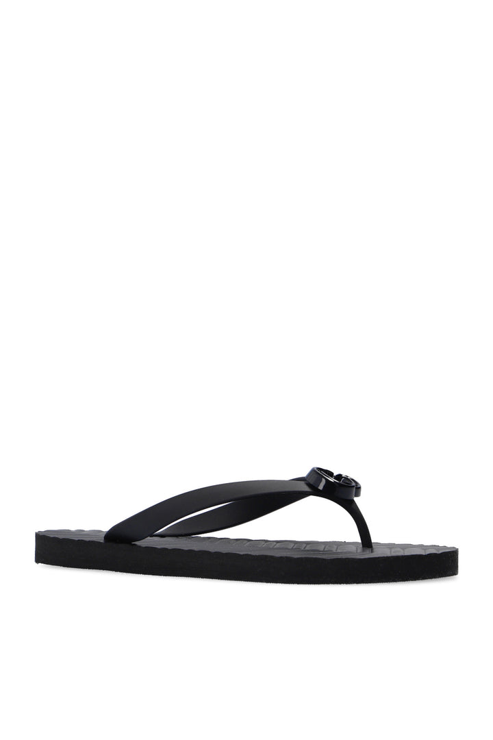 GUCCI GG BLACK LOGO FLIP FLOPS