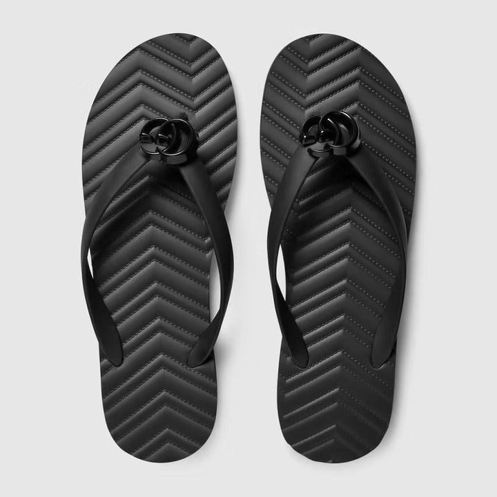 GUCCI GG BLACK LOGO FLIP FLOPS