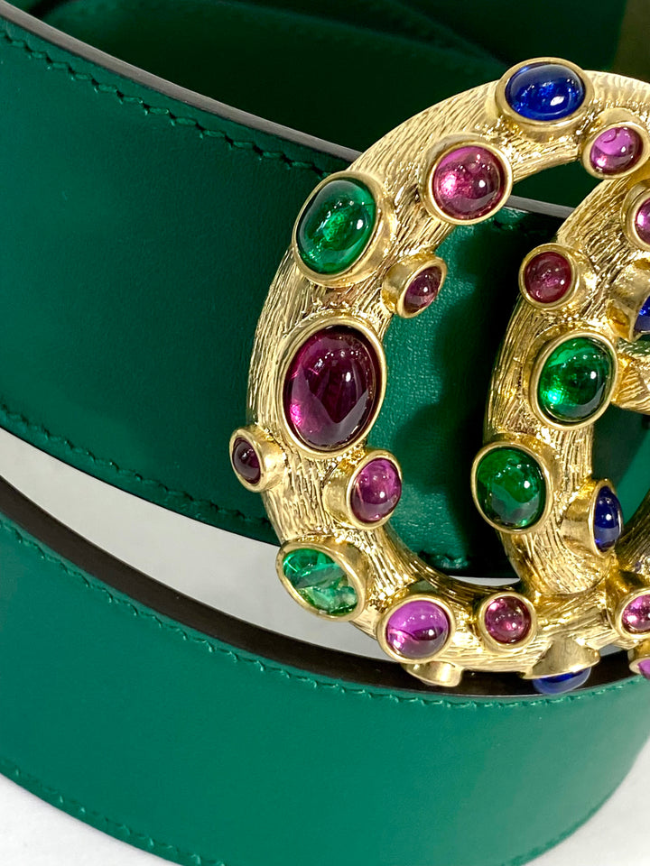 GUCCI GG POURED GLASS CALFSKIN LEATHER BELT