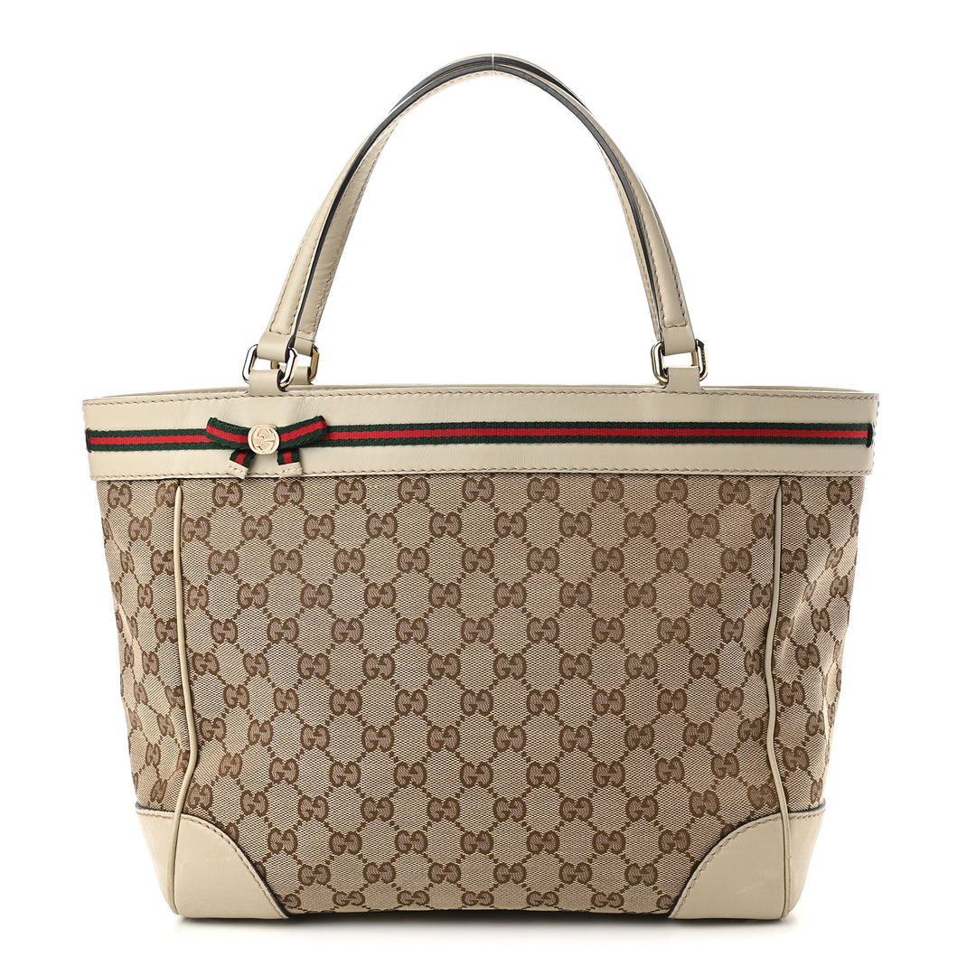 GUCCI GG CANVAS &amp; LEATHER MAYFAIR BOW TOTE BAG