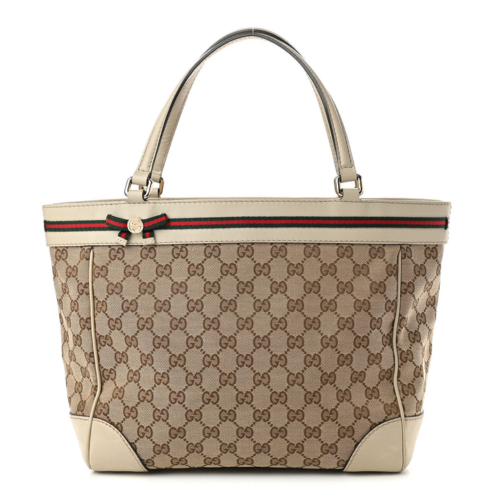 GUCCI GG CANVAS &amp; LEATHER MAYFAIR BOW TOTE BAG