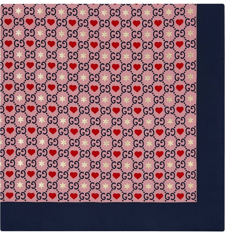 GUCCI GG HEARTS &amp; STARS WOOL SILK SCARF