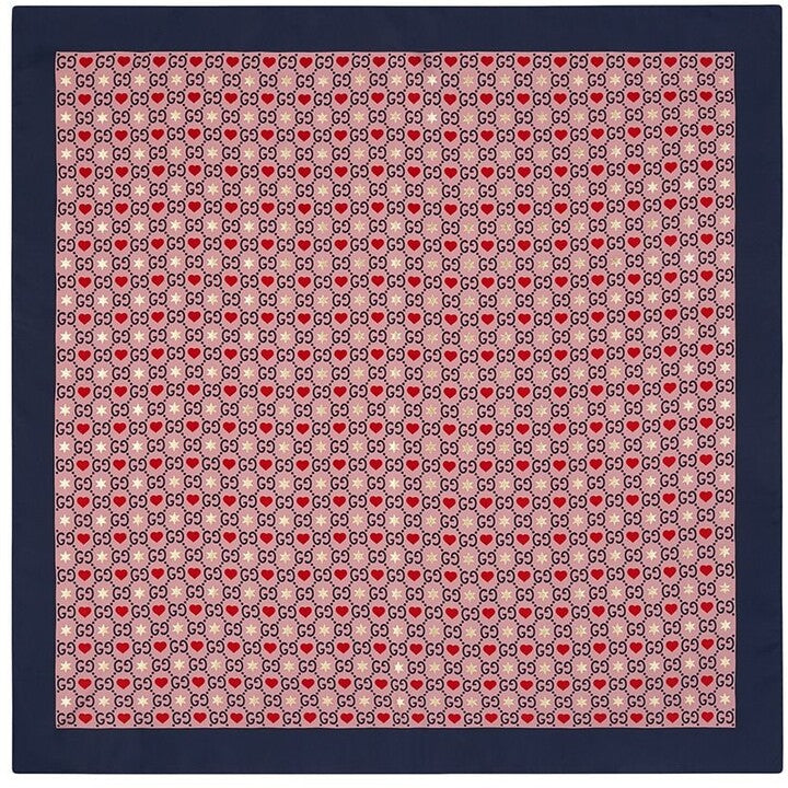 GUCCI GG HEARTS &amp; STARS WOOL SILK SCARF