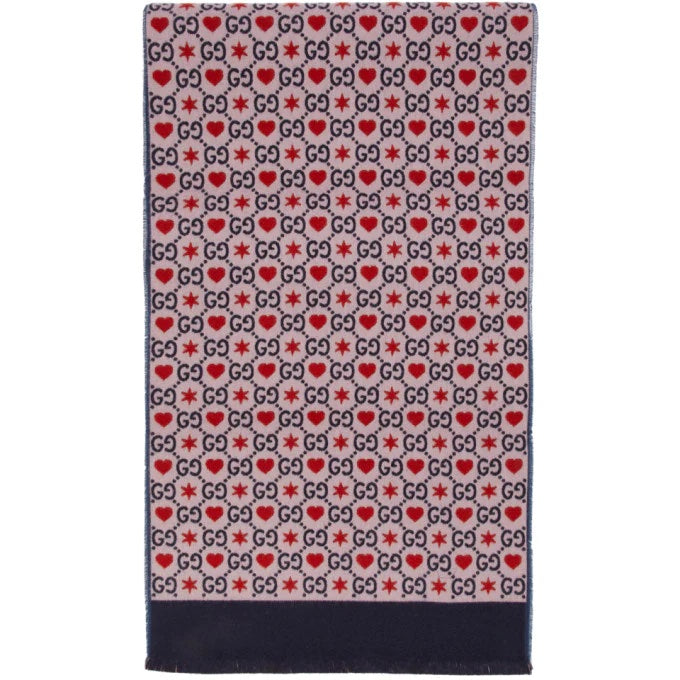 GUCCI GG HEARTS &amp; STARS WOOL SILK SCARF