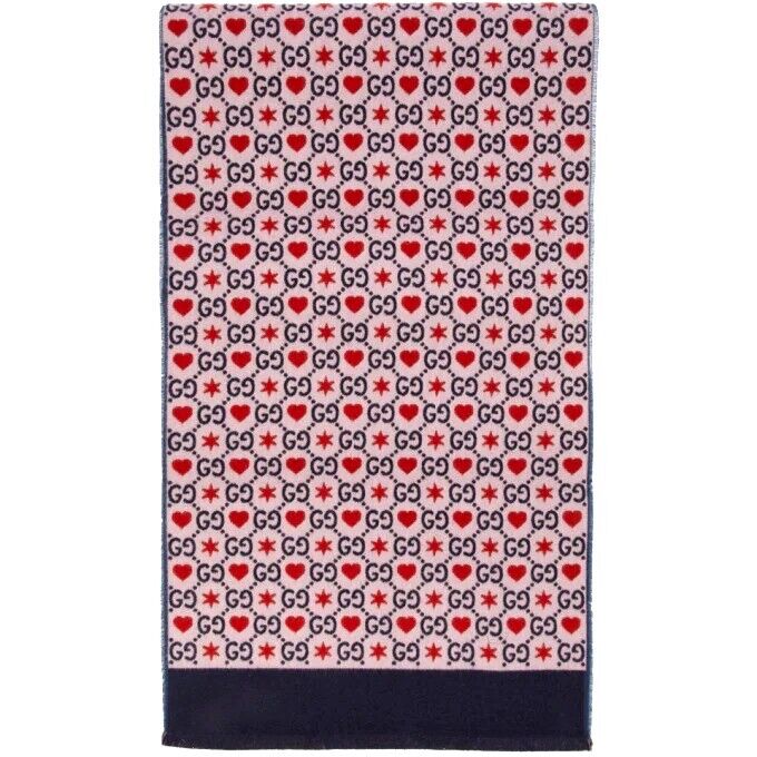 GUCCI GG HEARTS &amp; STARS WOOL SILK SCARF