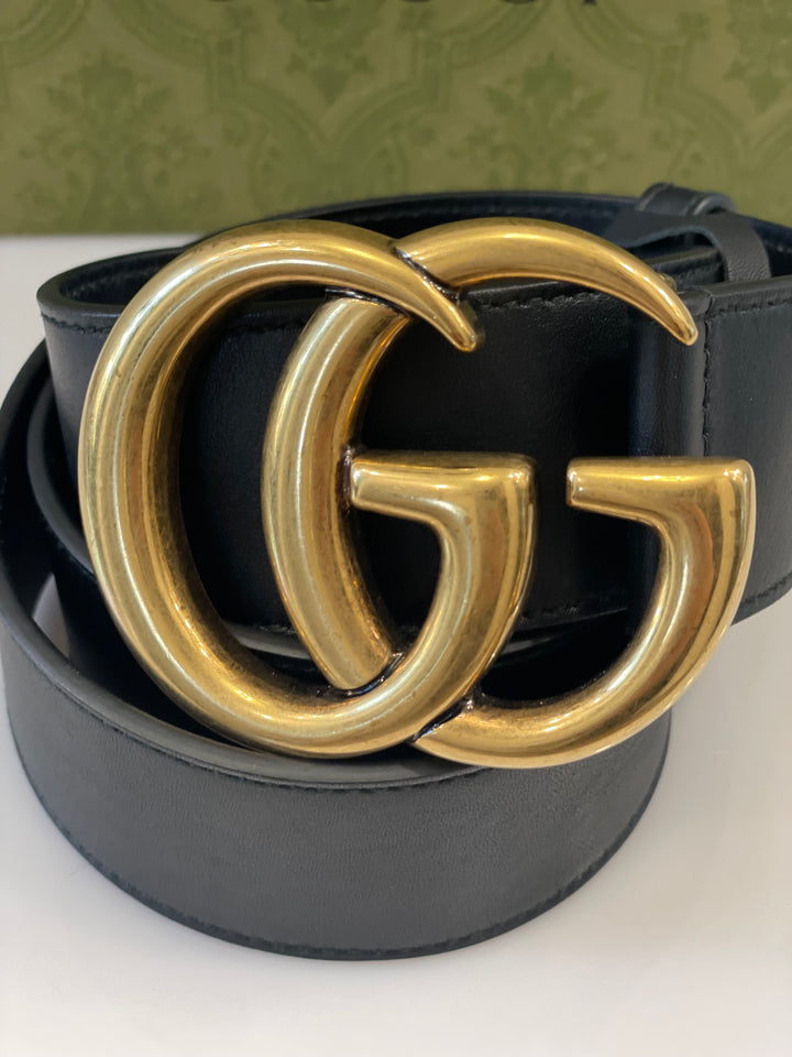 GUCCI GG MARMONT DOUBLE G CALFSKIN LEATHER BELT