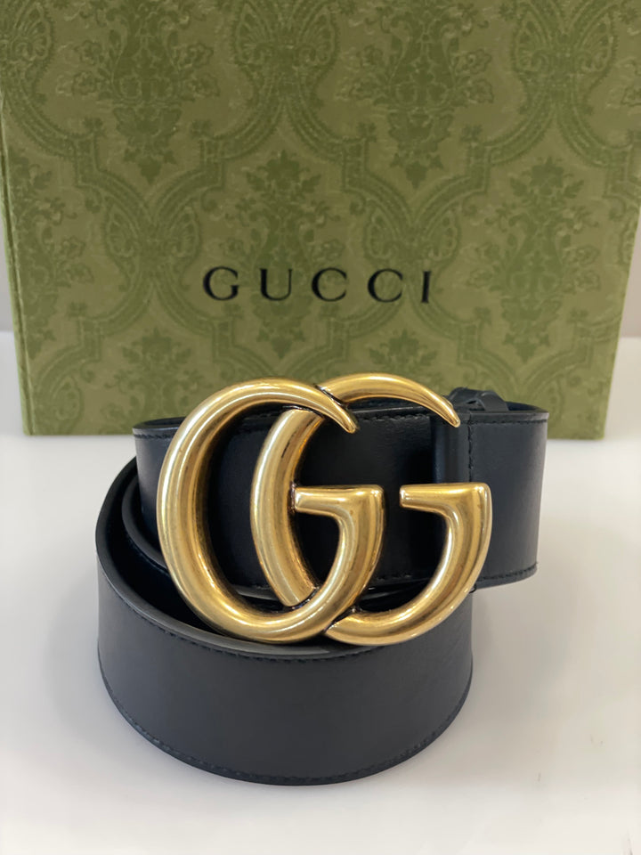 GUCCI GG MARMONT DOUBLE G CALFSKIN LEATHER BELT