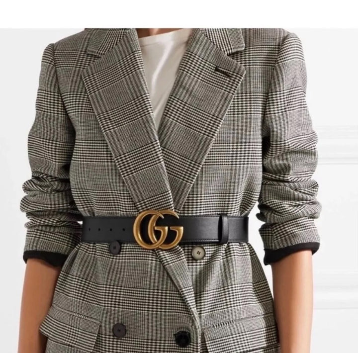 GUCCI GG MARMONT WIDE TEXTURED CALFSKIN LEATHER BELT