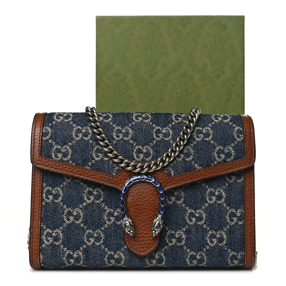 GUCCI GG MARMONT DIONYSUS DENIM WALLET ON A CHAIN